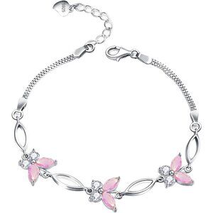 Sterling Silver Purple Butterfly Adjustable Charm Bracelet for Women